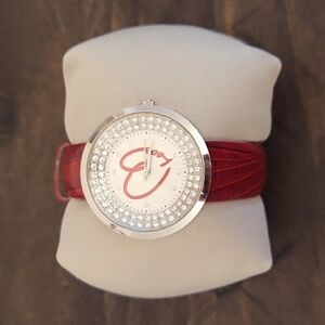 Chico's Red Heart Crystal Leather Band Watch